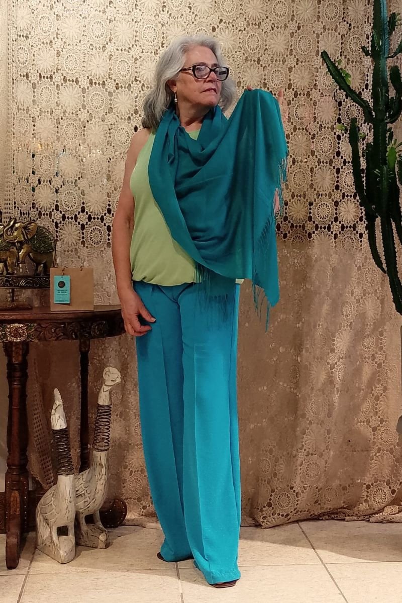 Pashmina em Algodão 70X180 cm Verde Turquesa