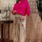 Calça Envelope Viés em Viscose Estonada Bordada Colors Areia G
