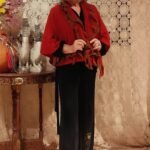 Poncho em Lã com Babados Listras Marron Ferrugem
