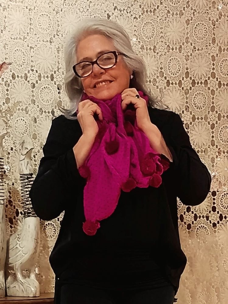 Pashmina em Lã com Pontinhos e Pompons Pink