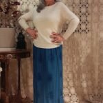 Saia Longa em Viscose com Nesgas e Elástico Azul Noite