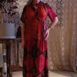 Vestido Longo em Viscose Patchwork Mangas Curtas Gola Pe Romã e Queimado GG