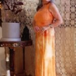 Vestido Longo em Algodão Orgânico Cavado e Costa com Renda Laranja M