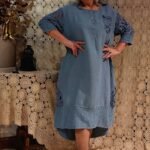 Vestido Longo Mullet em Linho Italiano e Renda com Meias Mangas Hortência