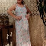 Vestido Longo em Viscose Alça Estampa Floral Azul Claro e Rosa G