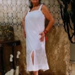 Vestido Midi em Algodão com Alça Largas Botão Decote Qdr Bordado Branco M
