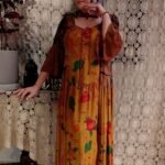 Vestido Longo em Viscose com Meias Mangas Corpo Baixo Caramelo e Laranja G