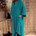 Kimono Longo em Viscose com Meias Mangas Turquesa